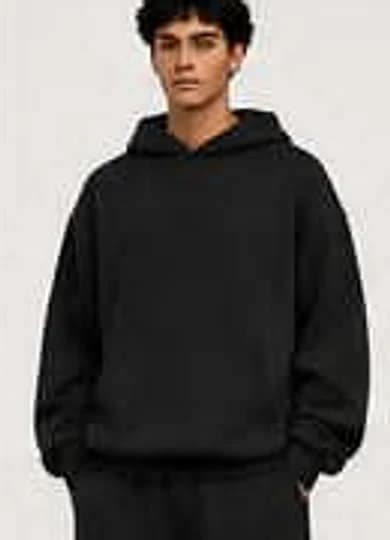 Black hoodie — mens fit, front