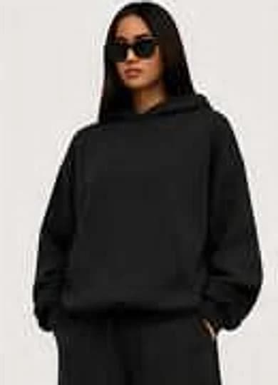 Black hoodie — womens fit, front