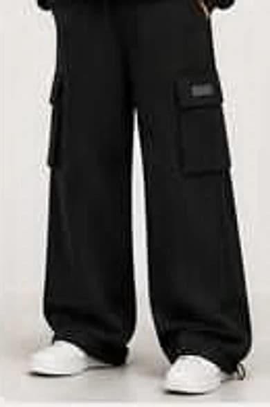 Black sweatpants — womens fit, front